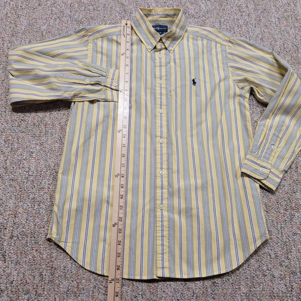 Ralph Lauren Shirt Boys L 16/18 Yellow Striped Button Down Long Sleeve Preppy